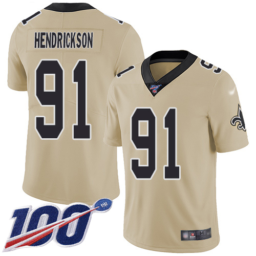 Men New Orleans Saints Limited Gold Trey Hendrickson Jersey NFL Football #91 100th Season Inverted Legend Jersey->new orleans saints->NFL Jersey